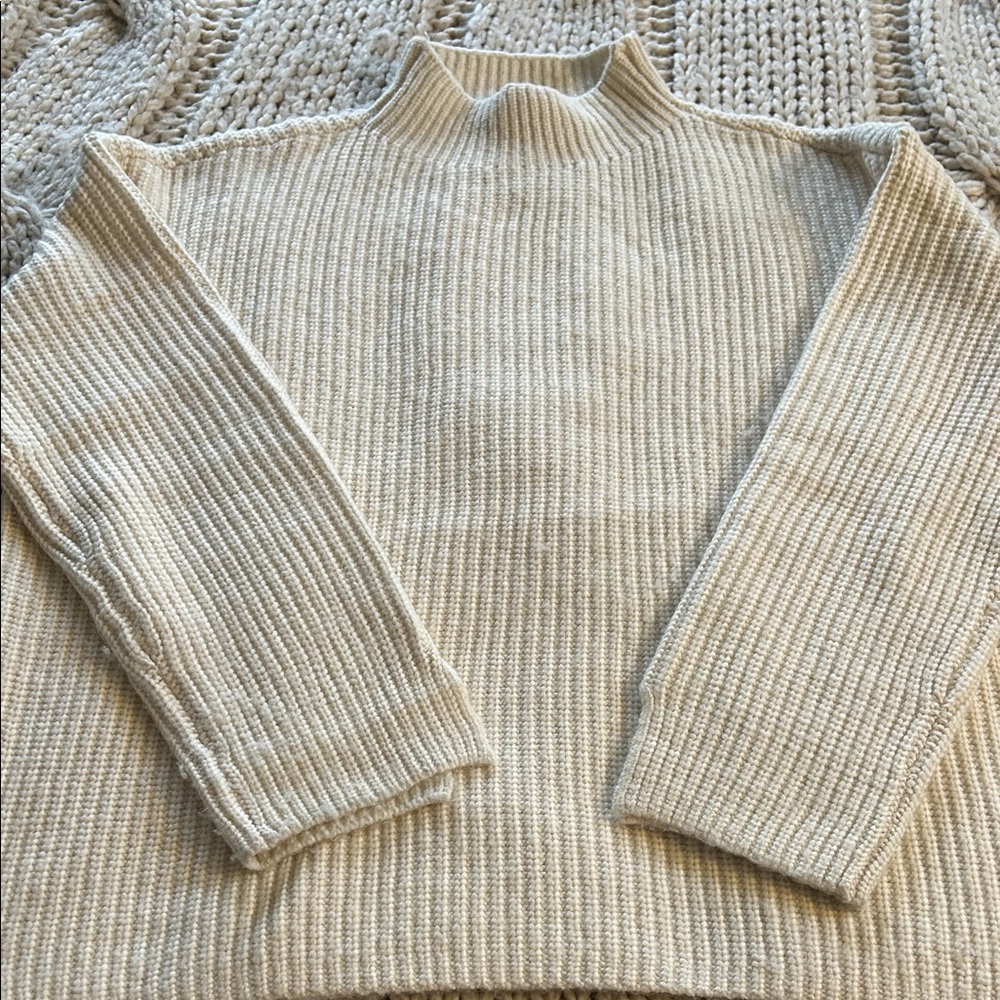 LOFT Cream Ribbed Turtleneck Sweater